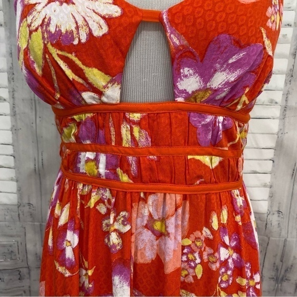 Free People Wisteria Maxi Dress Orange Floral Lightweight Open Back Sleeveless - Picture 8 of 14